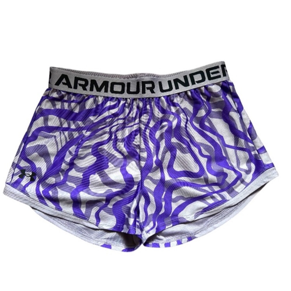 💗 NWOT Under Armour ~ Girls' UA Play Up 2.0 Printed Shorts purple violet wave